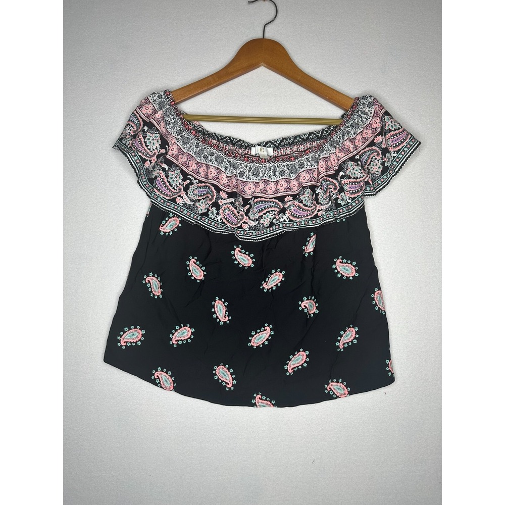 Charming Charlie Black Paisley Off The Shoulder Blouse Women Small MTC268